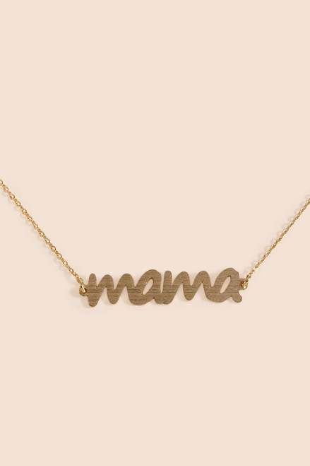 Mama Script Pendant Necklace Gold