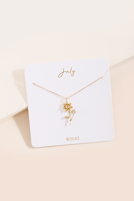 July Birth Flower Pendant Necklace Gold