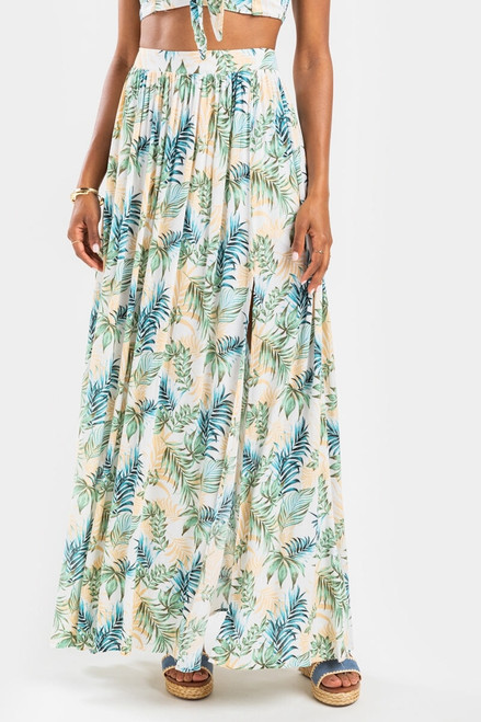 Avelle Palm Leaves Maxi Skirt