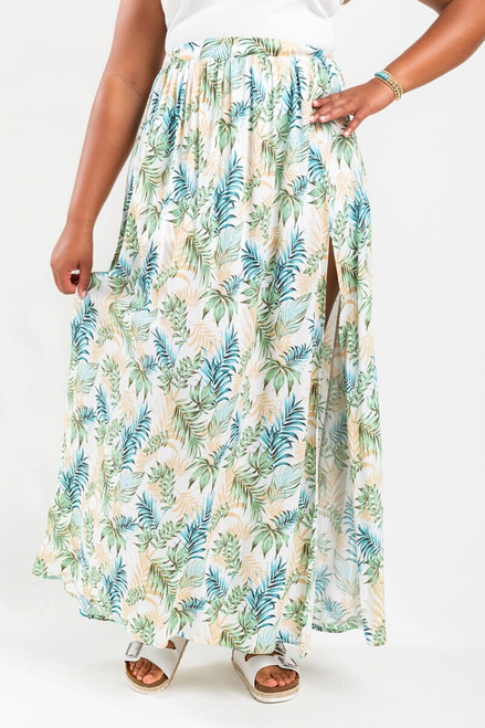 Avelle Palm Leaves Maxi Skirt