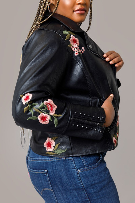 Lena Rose Embroidered Moto Jacket