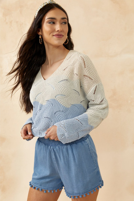 Emily Color Block Scalloped Sweater