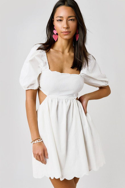 Val Scalloped Puff Sleeve Mini Dress