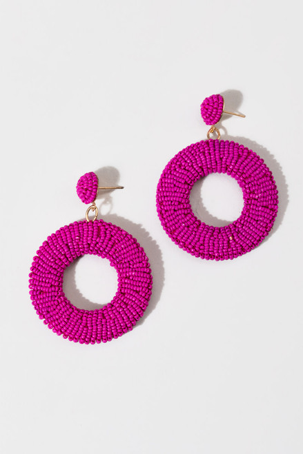 Ava Seedbead Open Circle Drop Earrings