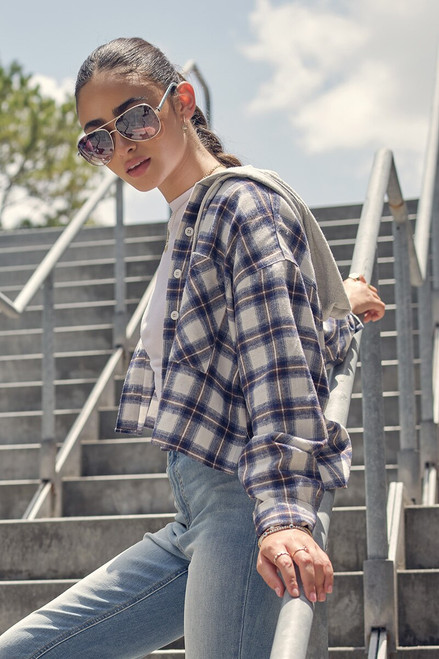 Carlie Cropped Plaid Hooded Jacket