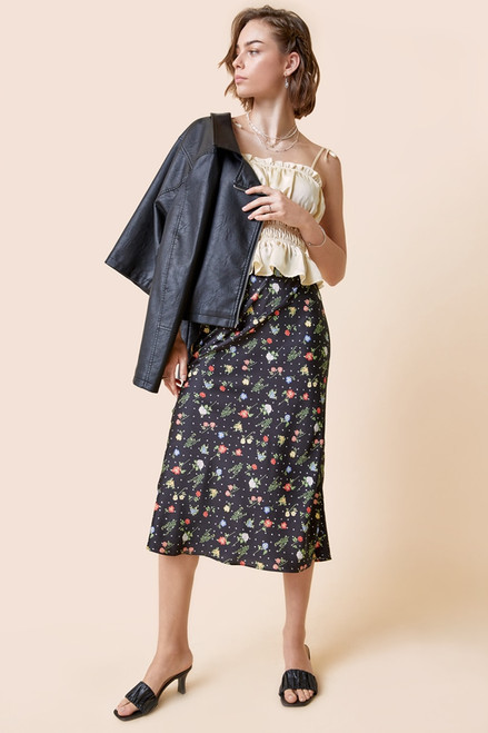 Lauren Floral Satin Midi Skirt