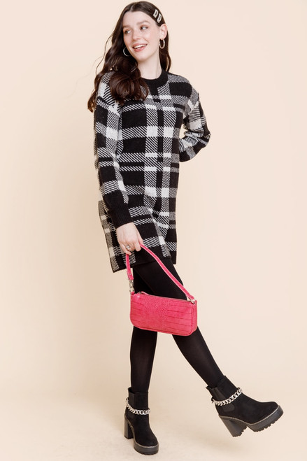 Jenna Plaid Mini Sweater Dress