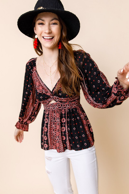 Dana Printed Front Knot Blouse