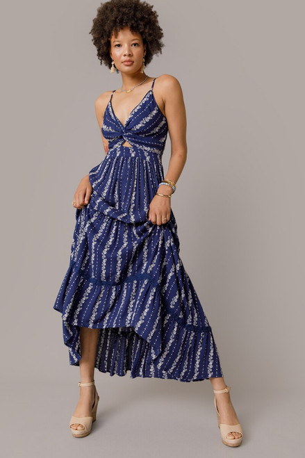 Nicole Linear Floral Striped Maxi Dress