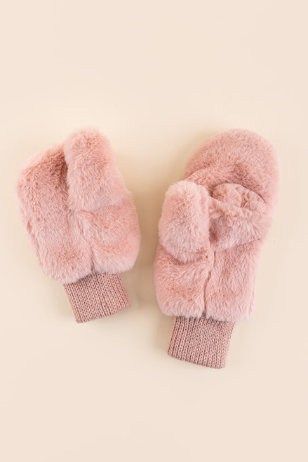 Madison Faux Fur Pink Mittens