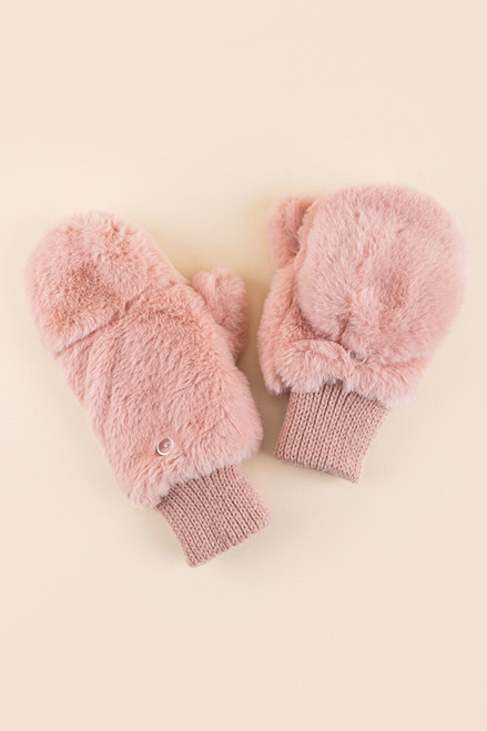 Madison Faux Fur Pink Mittens