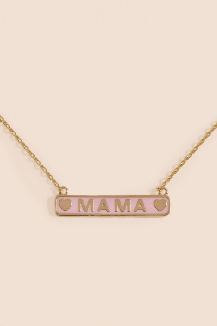 MAMA Bar Pendant Necklace in Pink