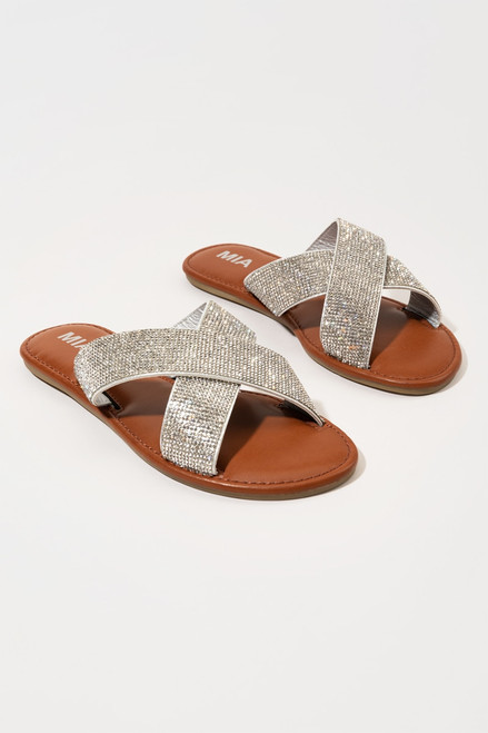 MIA Astrid Rhinestone Band Slide Sandals