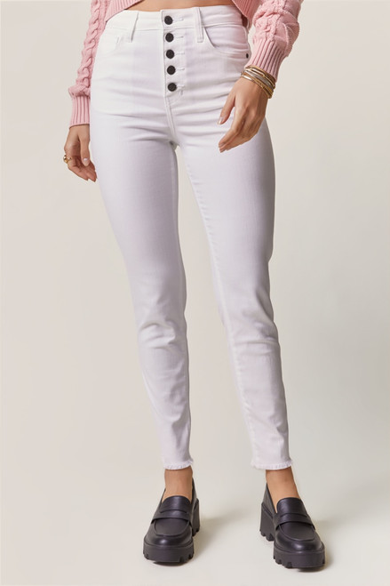 Harper Heritage High Rise White Frayed Skinny Jeans
