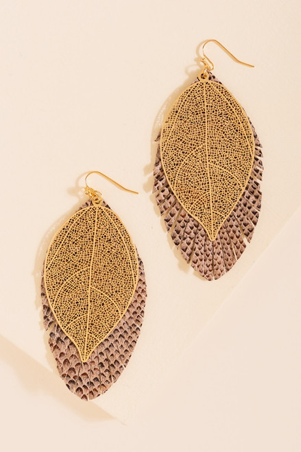 Maya Animal Print Leaf Drop Earrings