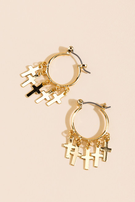 Allison Cross Drop Hoop Earrings