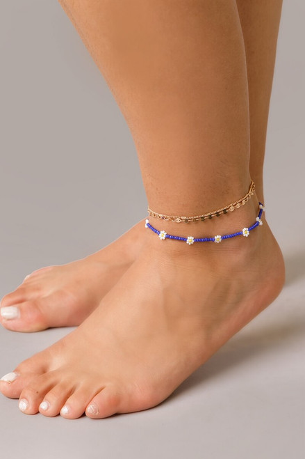 Rocsi Seedbead Flower Anklet Set