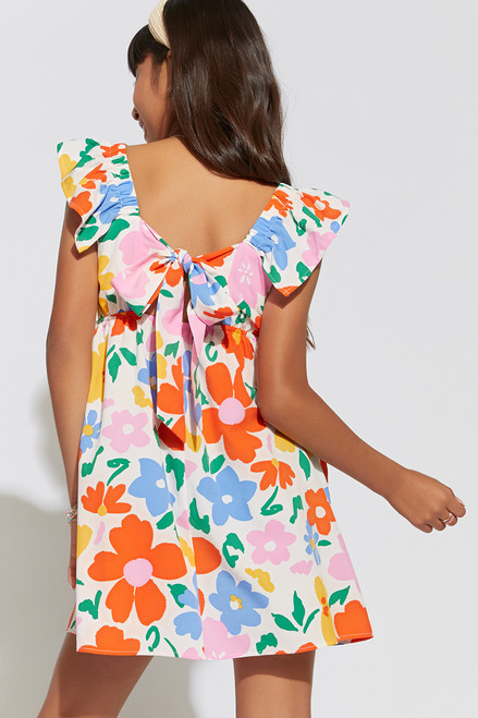 franki Abstract Floral Bow Back Dress for Girls