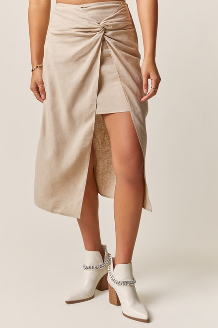 Fallan Linen Side Knot Midi Skirt