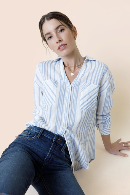 Brooke Variegated Striped Button Down Top