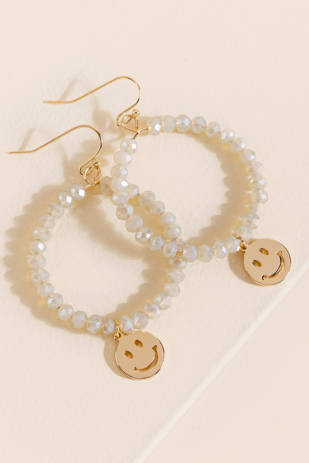 Crystal Beaded Smiley Drop Earrings