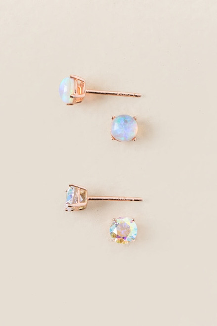 Jade Opal Studs Set In Rose Gold