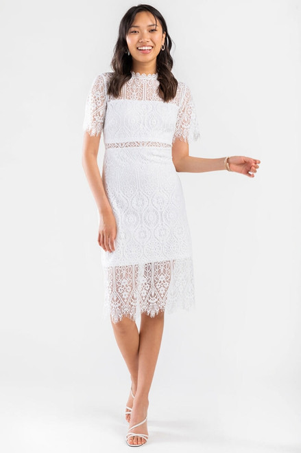 Francesca Floral Lace Midi Dress - Ivory