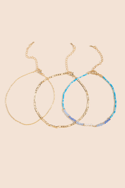 Crystal Beaded Chain Anklet Set
