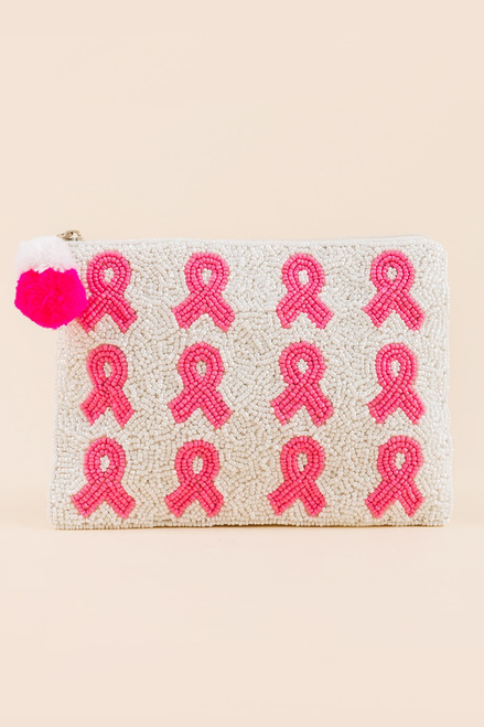 Breast Cancer Ribbons Beaded Coin Pouch