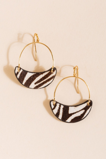 Nina Zebra Leather Circle Drop Earrings