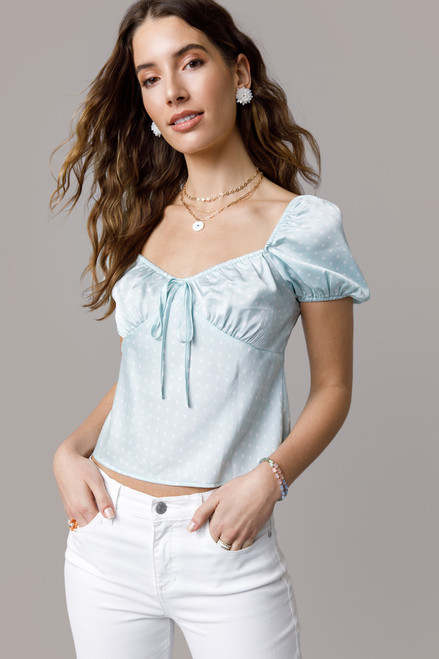 Belinda Satin Polka Dot Front Tie Blouse