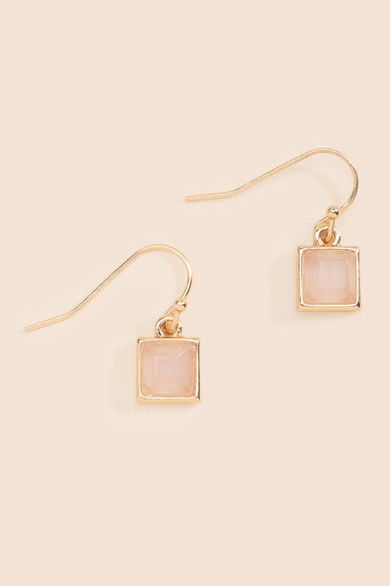 Janet Square Rose Quartz Drop Earrings