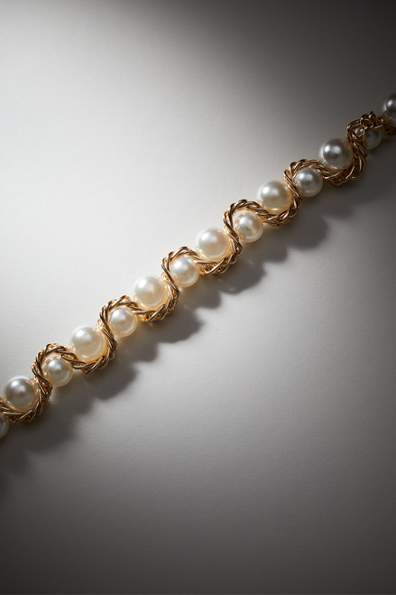 Luxe 14K Gold Plated Woven Metal Pearl Necklace