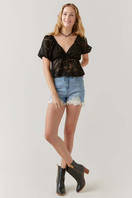 Tara Velvet Burnout Keyhole Blouse