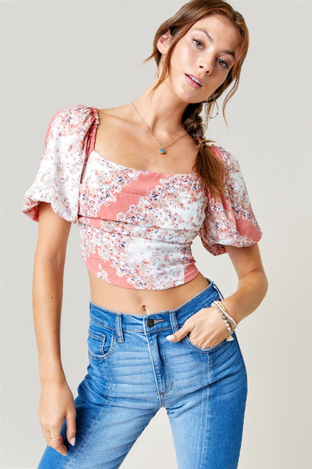 Hailey Ruched Square Neck Paisley Blouse