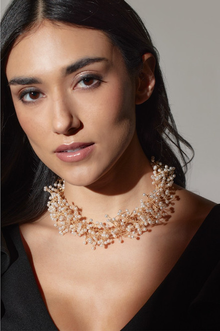 Luxe 14K Gold Plated Handwoven Pearl Collar Necklace