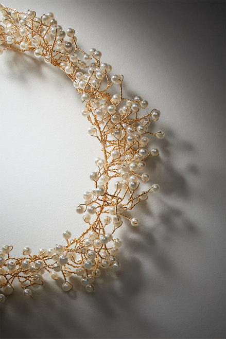 Luxe 14K Gold Plated Handwoven Pearl Collar Necklace