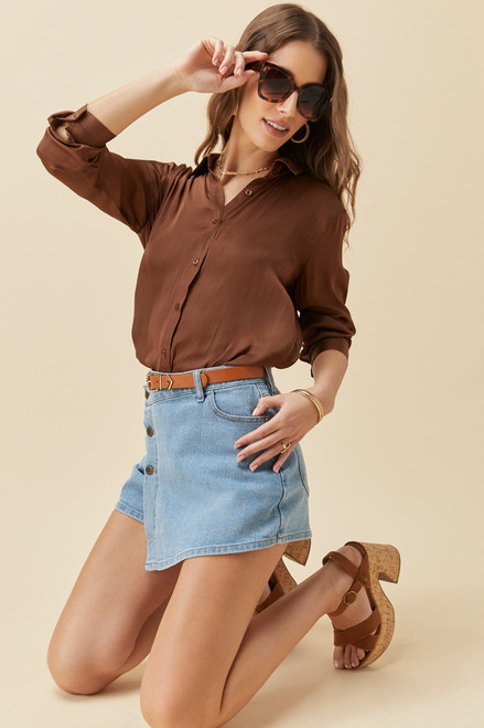 Danna Satin Button Down Blouse