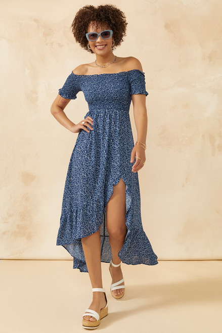 Norah Floral Off The Shoulder Maxi Dress Navy