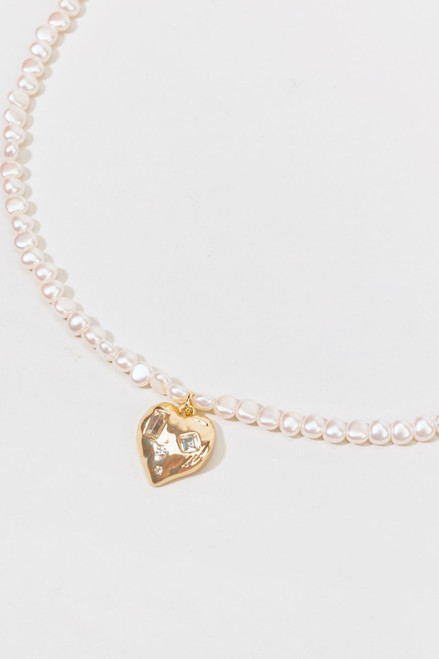 Belen Pearl Strand Heart Pendant Necklace