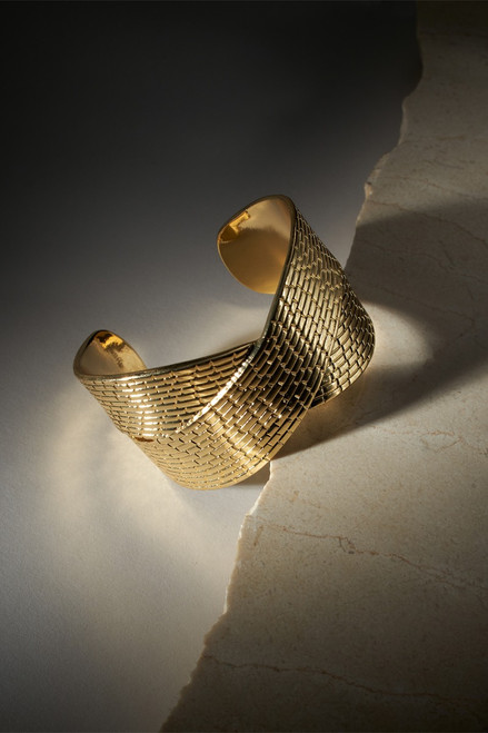 Luxe 14K Gold Plated Textured Cross Cuff Bracelet