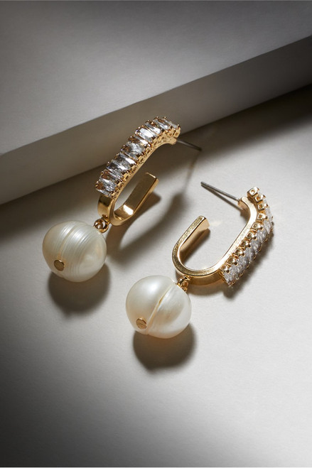 Luxe 14K Gold Plated FW Pearl CZ Huggie Earrings
