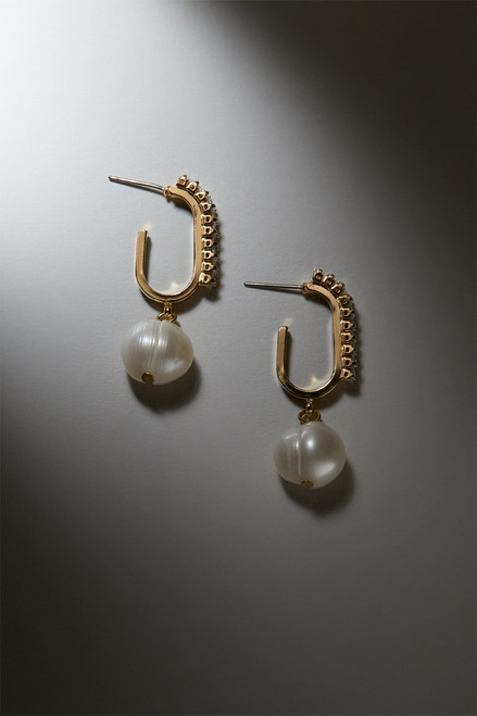 Luxe 14K Gold Plated FW Pearl CZ Huggie Earrings