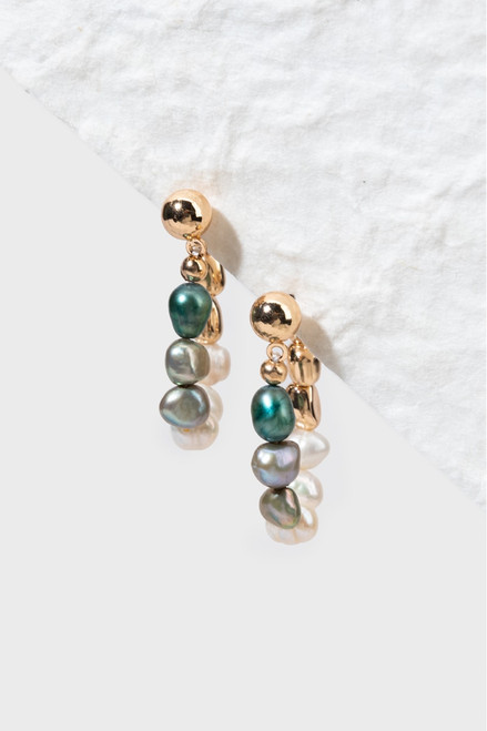 Judith Colored Pearl Chain Hoop Earrings