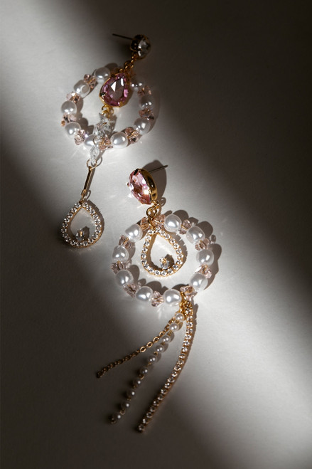 Luxe 14K Gold Dipped Asymmetrical CZ Pearl Dangle Earrings