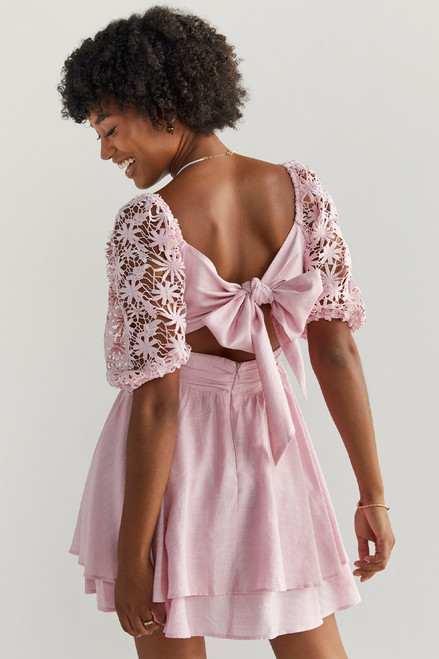 Sherrie Crochet Sleeve Waisted Mini Dress