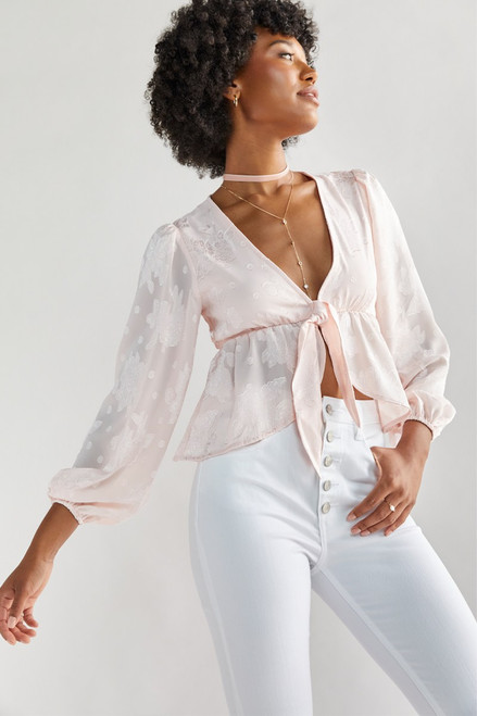 Christina Jacquard Tie Front Blouse