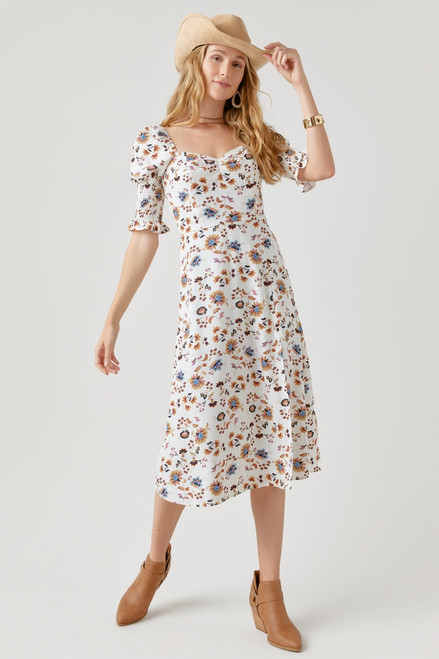 Vera Smocked Sleeve Paisley Midi Dress