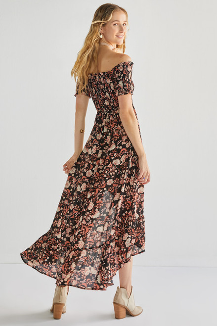 Kriss Smocked High Low Midi Dress