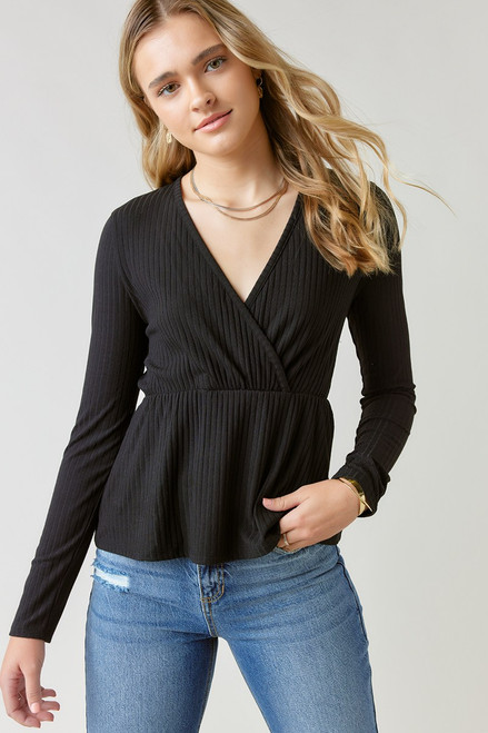 Susanna Surplice Rib Knit Top